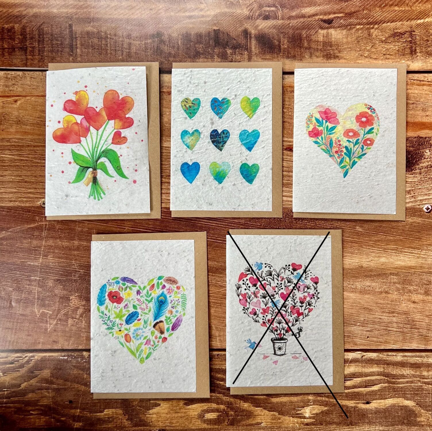 Samen-Grußkarte zum Pflanzenherz / Valentinstag im 3 x 5er-Set