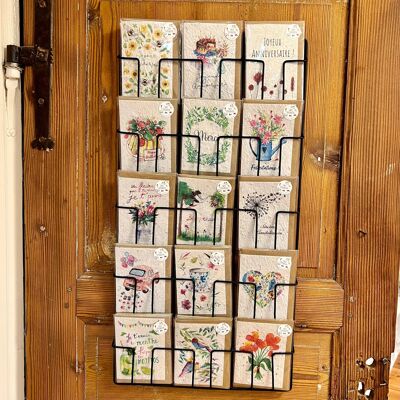 Seeded greeting card to plant and its wall support in a set of 6 x 15