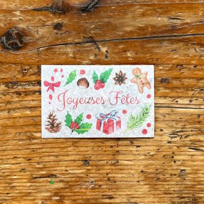 Mini carte de vœux ensemencée à planter joyeuses fêtes par 50