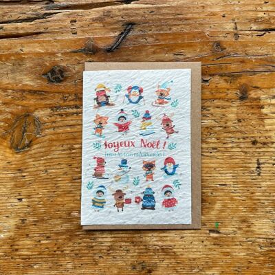Grußkarte mit Samen zum Pflanzen von Merry Christmas Animals pro 5 Stück