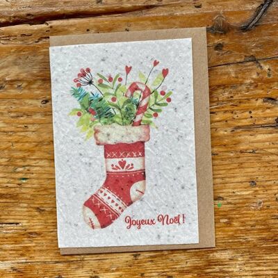 Carte de vœux ensemencée à planter Joyeux Noël chaussette par 5