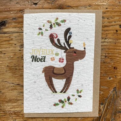 Seeded greeting card to plant Merry Christmas Reindeer per 5