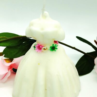 Bougie de robe de mariée- idée cadeau- cire de soja- parfumée- Décorée