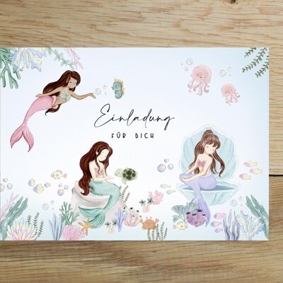 10x mermaid invitation cards for children's birthdays Invitation for children | Children's birthday invitation with mermaids | DIN A6
