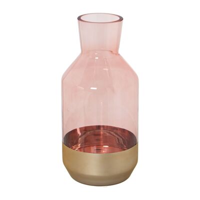 VASE VERRE ROSE/DORÉ °12X25CM, BOUCHE:°7CM-BASE:10CM ST19996