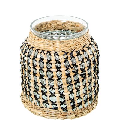VASO IN VETRO CON DECORO ERBA MARINA _°18X20CM ST34797