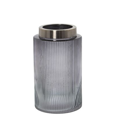 VASO IN VETRO GRIGIO CON BORDO METALLO DORATO °12X20CM, BOCCA METALLO: °9CM ST19541