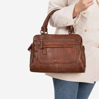 Classic Series handbag and shoulder bag, brown color - 32x22x10 cm