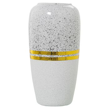 VASE CÉRAMIQUE ARGENT/BLANC BANDES OR _°15X30CM ST52720 1