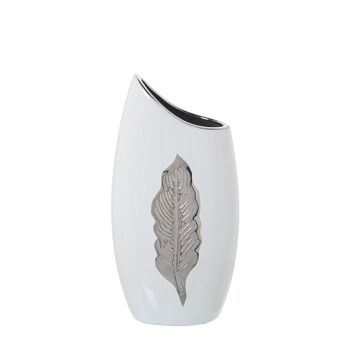 VASE FEUILLE CÉRAMIQUE ARGENT/BLANC 14X9X29CM ST50097 1