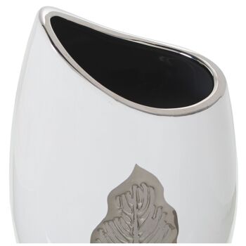 VASE FEUILLE CÉRAMIQUE ARGENT/BLANC 14X9X29CM ST50097 2