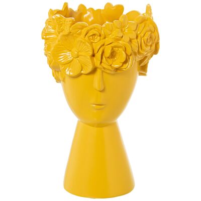 VASO IN CERAMICA FACCIA CON FIORI GIALLO OPACO _°17X28CM BASE:°11CM ST60883