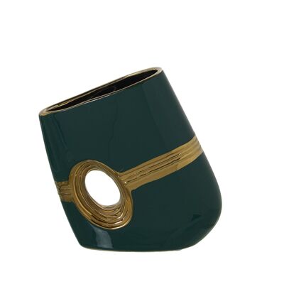 VASO IN CERAMICA VERDE/ORO 21X7X21CM ST50141