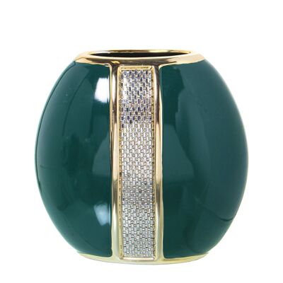 GREEN/GOLD CERAMIC VASE WITH SILVER GLITTERS 21X11X20CM ST52810