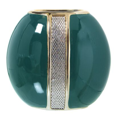 GREEN/GOLD CERAMIC VASE WITH SILVER GLITTERS 25X13X23CM ST52809