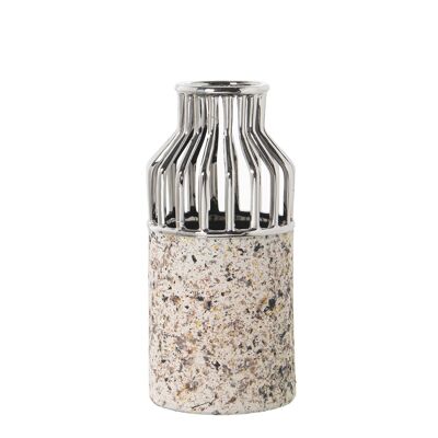 SILVER CERAMIC VASE / GRANITE EFFECT _13X13X28CM ST50259