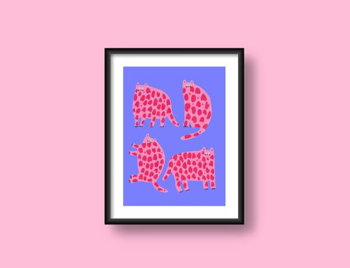 Pink & Red Cats Cobalt Print (A3)