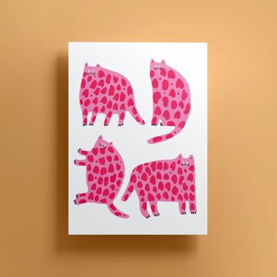 Imprimé chats roses et rouges (A4)
