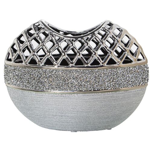 JARRÓN CERÁMICA GRIS/PLATA CALADA _26X11X21CM ST52773