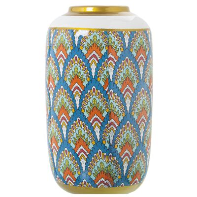 DECORATED CERAMIC VASE WITH WHITE/GOLD MOUTH °18X30CM ST60677
