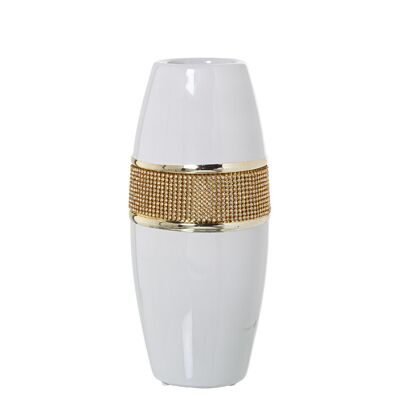 WHITE/GOLD CERAMIC VASE WITH GOLD GLITTERS °11X27CM ST52831