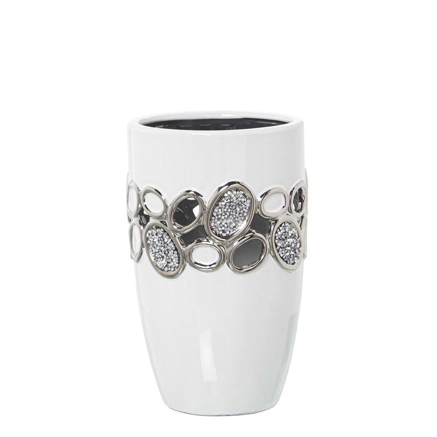 Vaso in ceramica bianca, argento traforato 14x23cm st52778