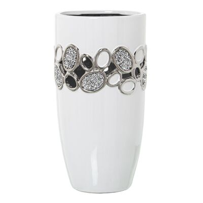 VASE CÉRAMIQUE BLANC/ARGENT OPLET _°15X30CM ST52777