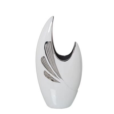 VASE CÉRAMIQUE BLANC/ARGENT 20X13X40CM ST51027