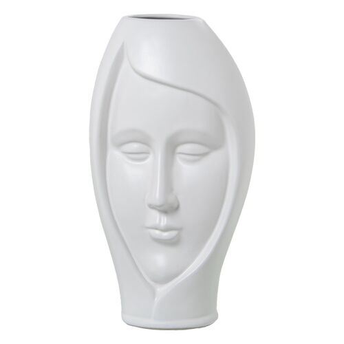 JARRÓN CERÁMICA BLANCO MATE ROSTRO MUJER 16X14X30CM ST60544