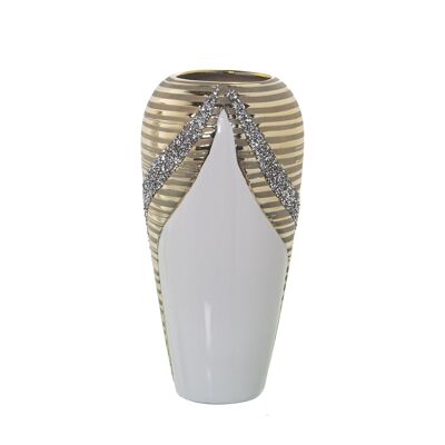 VASE CERAMIQUE BLANC/CHAMPAGNE BRILLANT °16X30CM ST52647