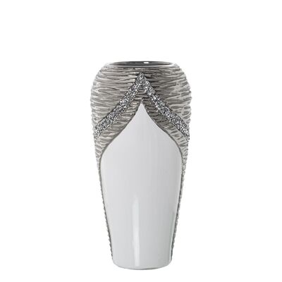 VASE CERAMIQUE BLANC/CHAMPAGNE BRILLANT °16X31CM ST52746