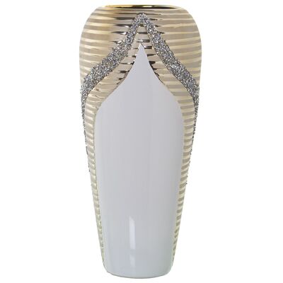 JARRÓN CERÁMICA BLANCO/CHAMPAGNE C/BRILLOS °18X40CM ST52648