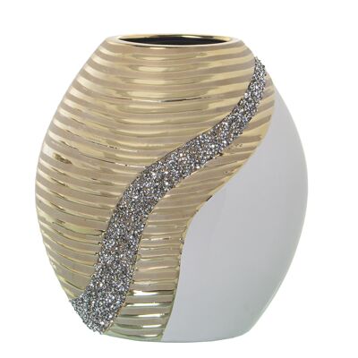 VASE CÉRAMIQUE BLANC/CHAMPAGNE BRILLANT 23X12X25CM ST52650