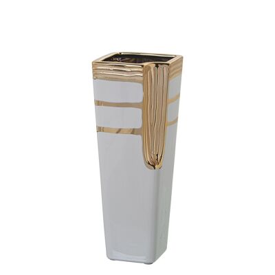 WHITE/GOLD CERAMIC VASE 10X10X28CM ST50137