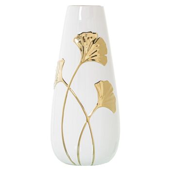 VASE CERAMIQUE BLANCHE/FLEUR OR °16X35CM ST52820 1