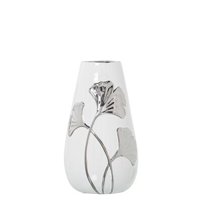 VASO CERAMICA BIANCA/FIORE ARGENTO °14X25CM ST52814