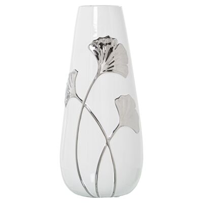 WHITE CERAMIC VASE/SILVER FLOWER °16X35CM ST52813