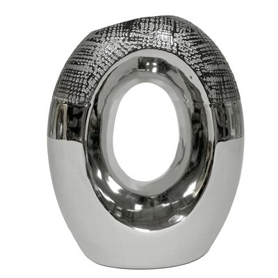 JARRON CERAMICA AGUJERO 23CM PLATA/BLANCO BRILLO _18X9X23CM ST61142