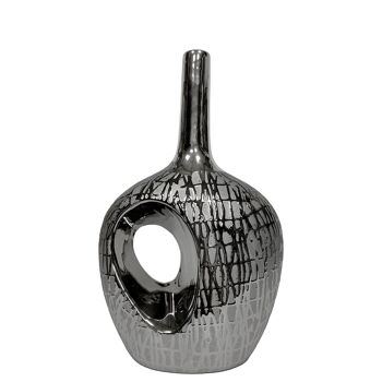 VASE CÉRAMIQUE AVEC TROU 31CM ARGENT _18X12X31CM ST61171