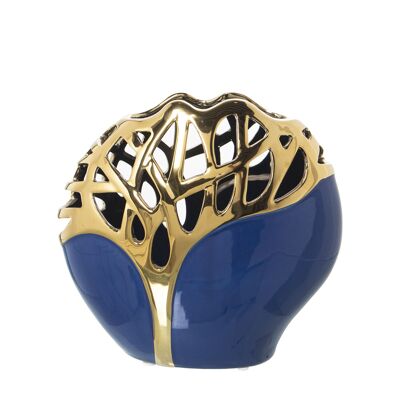 BLUE/GOLD CERAMIC VASE 21X11X21CM ST51069