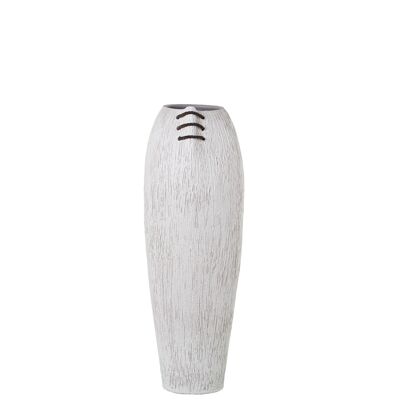 CERAMIC VASE 60CM WHITE STRIPED WITH BROWN CORD _20X24X60CM MOUTH:11.5X13CM ST60942