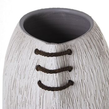 VASE CÉRAMIQUE 60CM RAYÉ BLANC AVEC CORDON MARRON _20X24X60CM BOUCHE:11,5X13CM ST60942 2