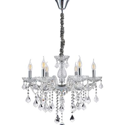 Lustre suspendu vintage en chrome et clair avec 6 lumières