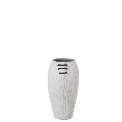 CERAMIC VASE 35CM WHITE STRIPED WITH BROWN CORD _16X20X35CM ST61085