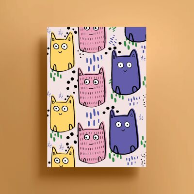 Colourful Cats Print (A4)