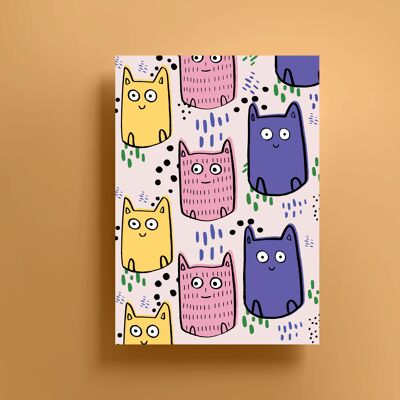 Stampa di gatti colorati (A4)