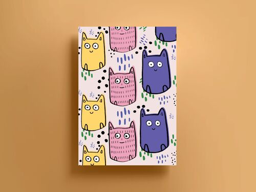 Colourful Cats Print (A3)