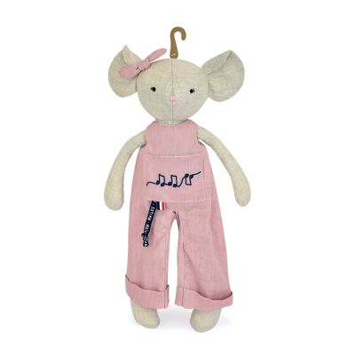 PERLIPOPETTE – PANTIN Mouse in pink LINEN overalls