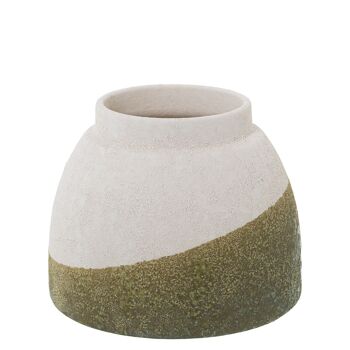 VASE CÉRAMIQUE 14CM TEXTURE SABLE BEIGE/VERT _°17X14CM BOUCHE:°9CM ST62256 1