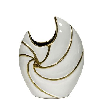 VASE CÉRAMIQUE 22CM BLANC BRILLANT/OR _18X8X22CM ST61154